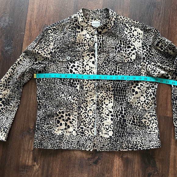 Chico’s Leopard Print Zip Utility Jacket Size 2 Cotton Stretch Large - Picture 5 of 7